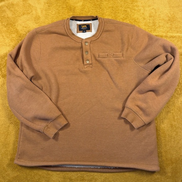 Lee Premium Select Men's Sherpa Lined Thermal Henley Shirt Camel Brown Size L - Picture 1 of 15